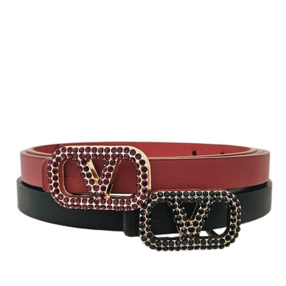 Chic Rhinestone V Accent Buckle Belt in Red